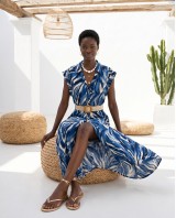 Tropical Print Belted Dress blue