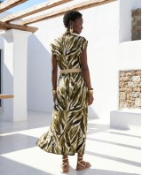Tropical Print Belted Dress olive
