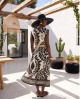 Leaf Print Belted Dress black