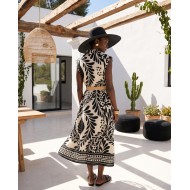 Leaf Print Belted Dress black