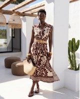 Leaf Print Belted Dress brown