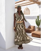 Leaf Print Belted Dress olive