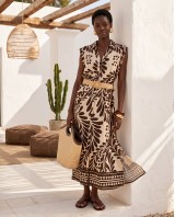 Leaf Print Belted Dress brown