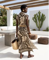 Leaf Print Belted Dress brown