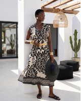 Leaf Print Belted Dress black