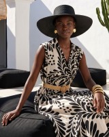 Leaf Print Belted Dress black