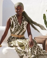 Leaf Print Belted Dress olive