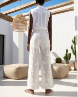 Resort Embroidered Sheer Pants - white
