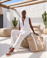Resort Embroidered Sheer Pants - white