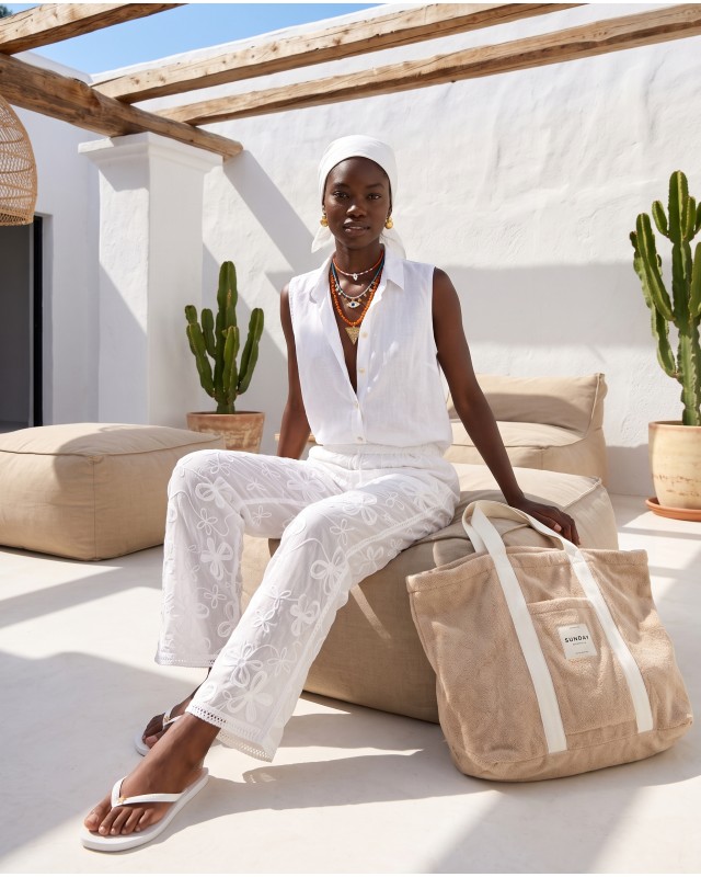 Resort Embroidered Sheer Pants - white