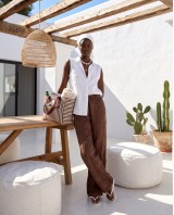 Resort Embroidered Sheer Pants - brown