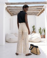 Resort Embroidered Sheer Pants - beige