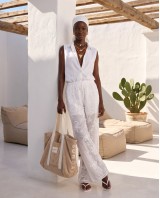 Resort Embroidered Sheer Pants - white