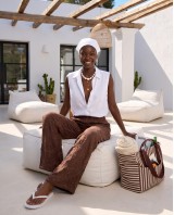 Resort Embroidered Sheer Pants - brown