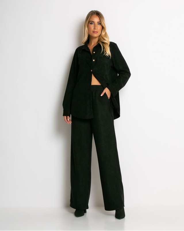 Παντελόνι κοτλέ με λάστιχο στη μέση μαύρο