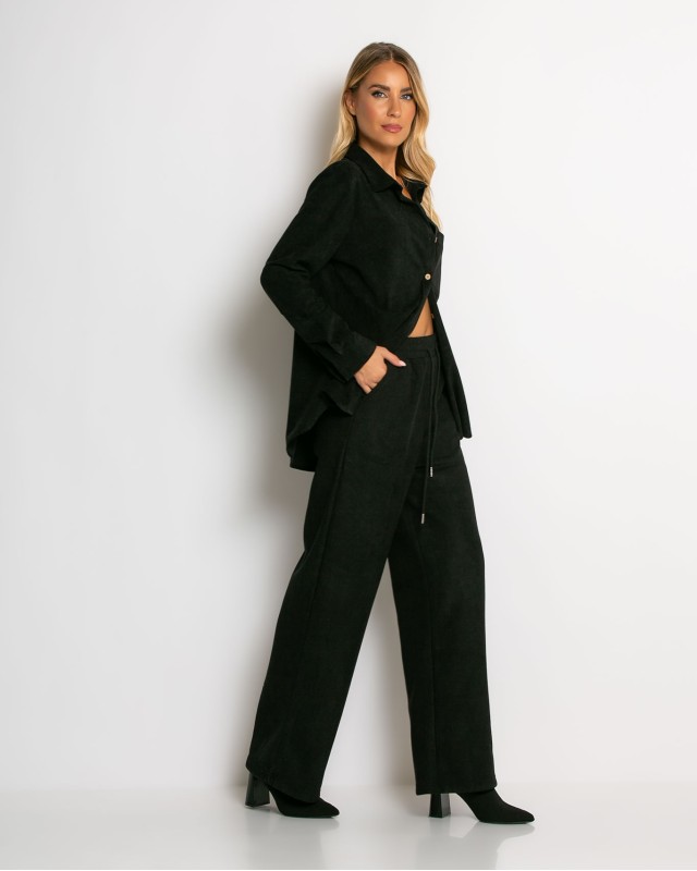 Παντελόνι κοτλέ με λάστιχο στη μέση μαύρο