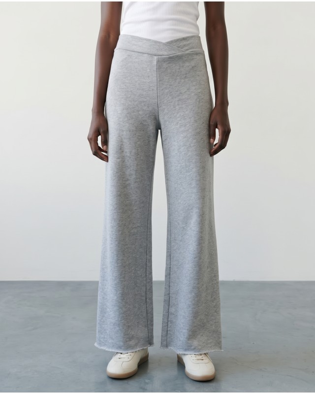 Παντελόνι φούτερ αχνούδιαστο Wide Leg με "V" grey