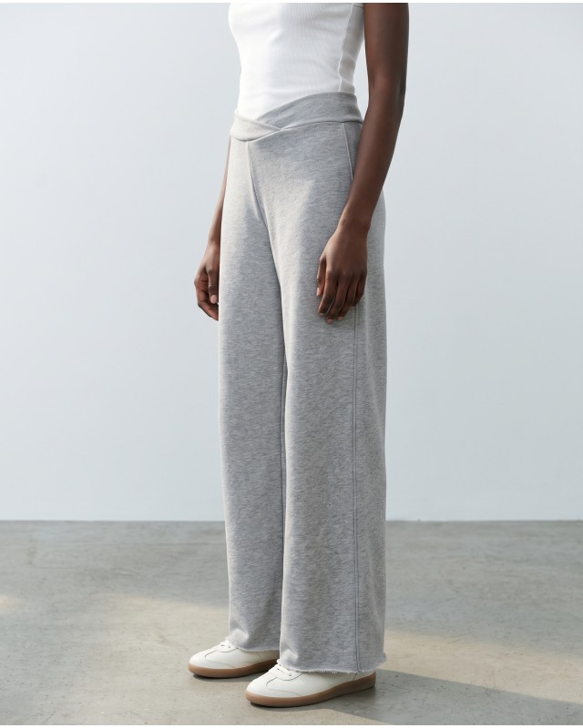 Παντελόνι φούτερ αχνούδιαστο Wide Leg με "V" grey