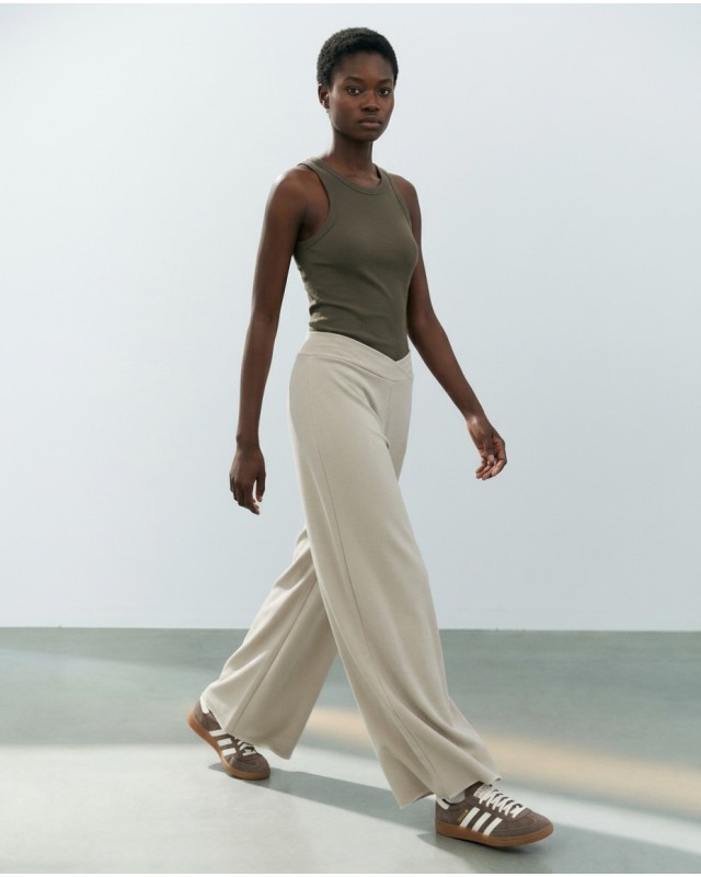 Παντελόνι φούτερ αχνούδιαστο Wide Leg με "V" light mint