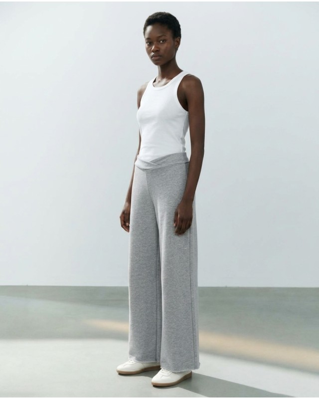 Παντελόνι φούτερ αχνούδιαστο Wide Leg με "V" grey