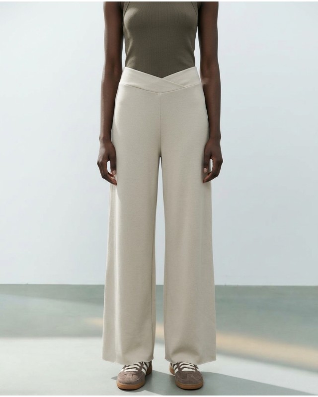 Παντελόνι φούτερ αχνούδιαστο Wide Leg με "V" light mint