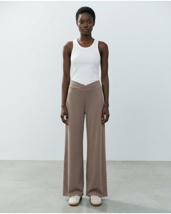 Παντελόνι φούτερ αχνούδιαστο Wide Leg με "V" yellow