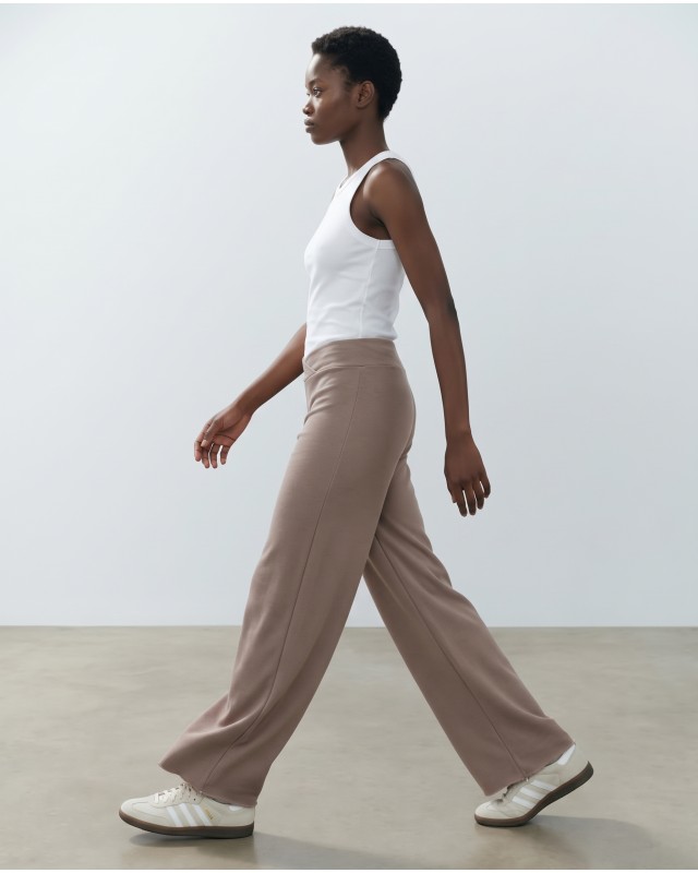 Παντελόνι φούτερ αχνούδιαστο Wide Leg με "V" mocha brown