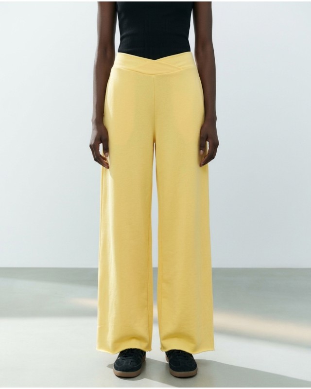Παντελόνι φούτερ αχνούδιαστο Wide Leg με "V" yellow