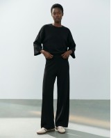 Παντελόνι φούτερ αχνούδιαστο Wide Leg με "V" μαύρο