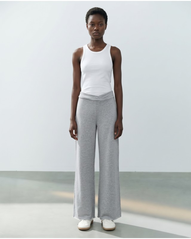 Παντελόνι φούτερ αχνούδιαστο Wide Leg με "V" grey