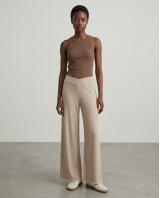Παντελόνι φούτερ αχνούδιαστο Wide Leg με "V" beige 