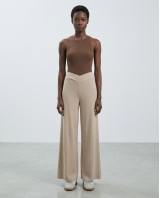 Παντελόνι φούτερ αχνούδιαστο Wide Leg με "V" beige 