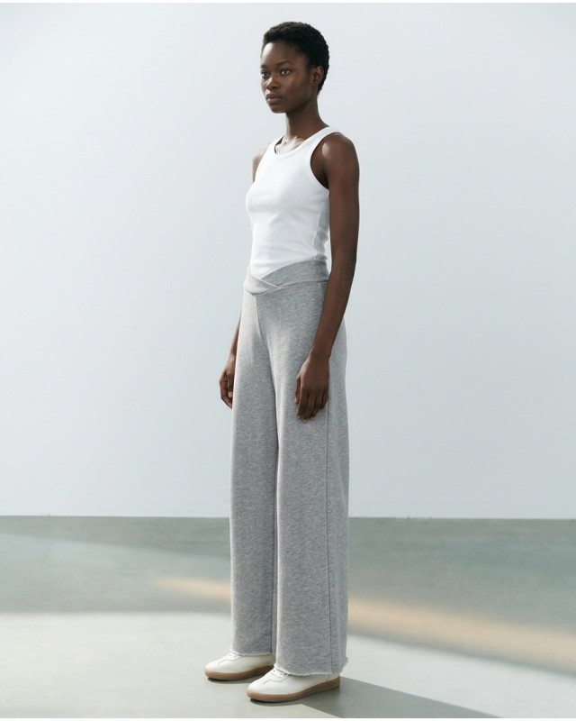 Παντελόνι φούτερ αχνούδιαστο Wide Leg με "V" grey