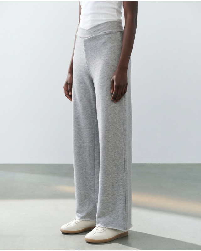 Παντελόνι φούτερ αχνούδιαστο Wide Leg με "V" grey