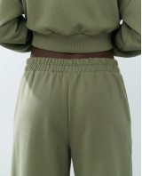 Παντελόνι φούτερ αχνούδιαστο Wide Leg με "V" olive