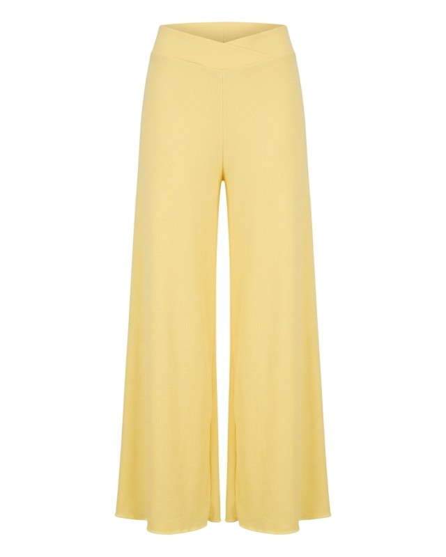 Παντελόνι φούτερ αχνούδιαστο Wide Leg με "V" yellow