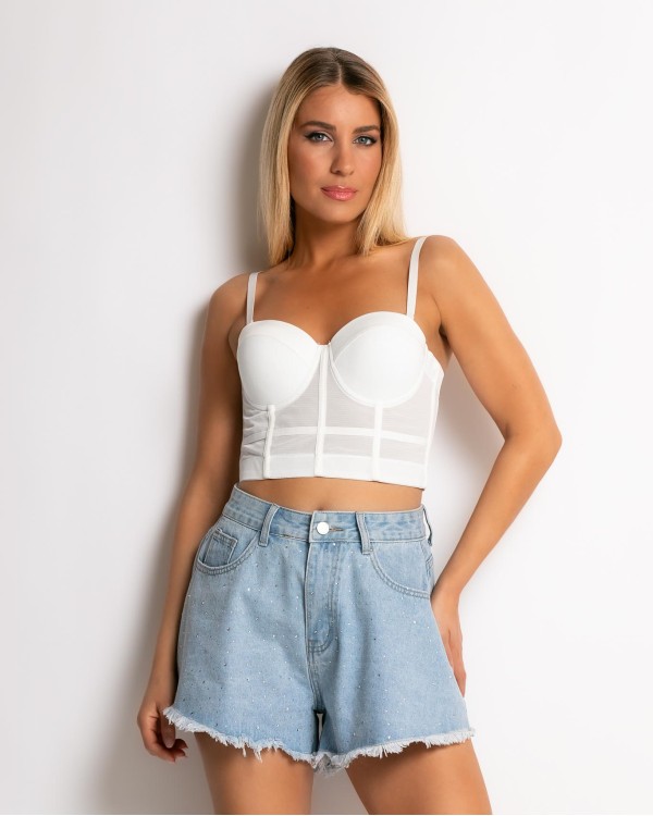 Jean σορτς με στρας denim