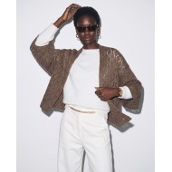 Cropped διάτρητη πλεκτή ζακέτα - brown