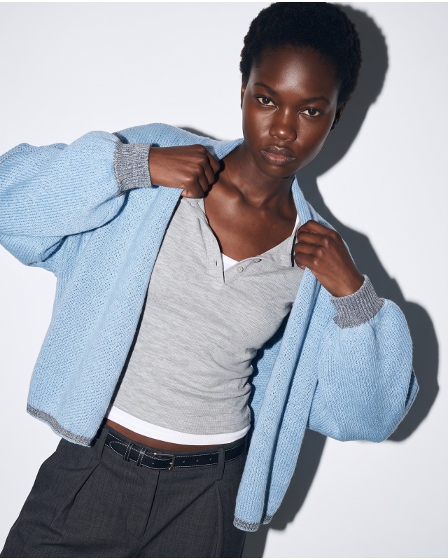 Πλεκτή Ζακέτα Cropped - light blue
