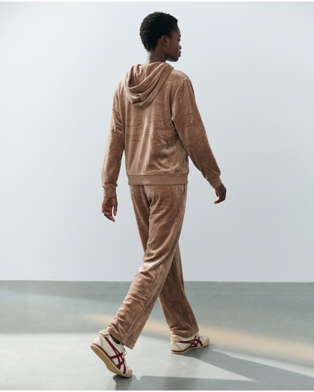 Σετ Βελουτέ «Velvet Mirage» με Zip Hoodie & φόρμα beige