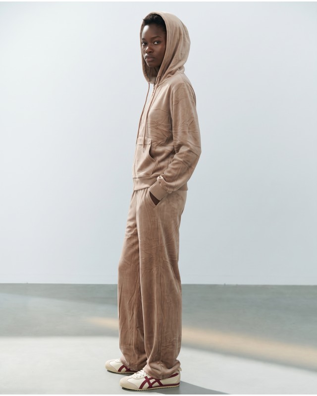 Σετ Βελουτέ «Velvet Mirage» με Zip Hoodie & φόρμα beige
