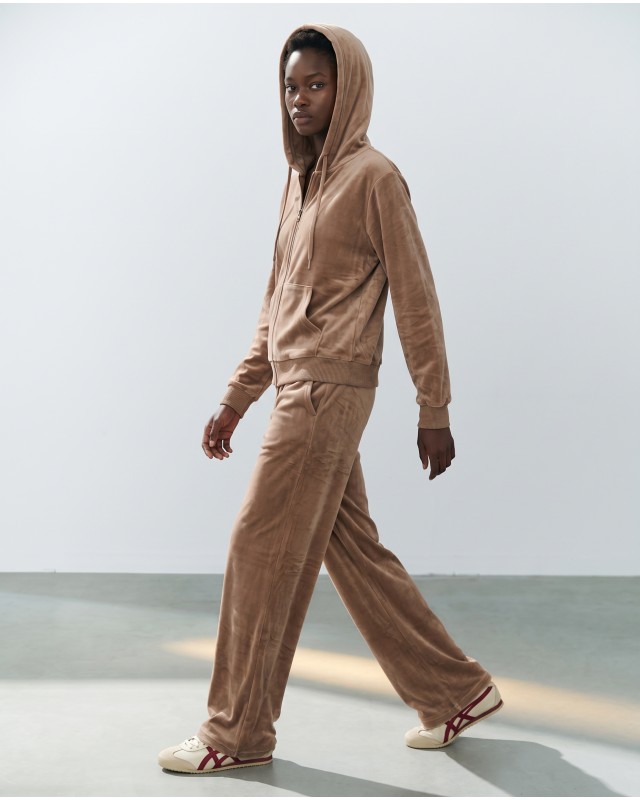 Σετ Βελουτέ «Velvet Mirage» με Zip Hoodie & φόρμα beige