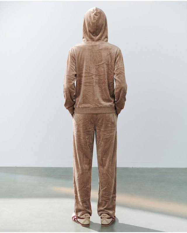 Σετ Βελουτέ «Velvet Mirage» με Zip Hoodie & φόρμα beige