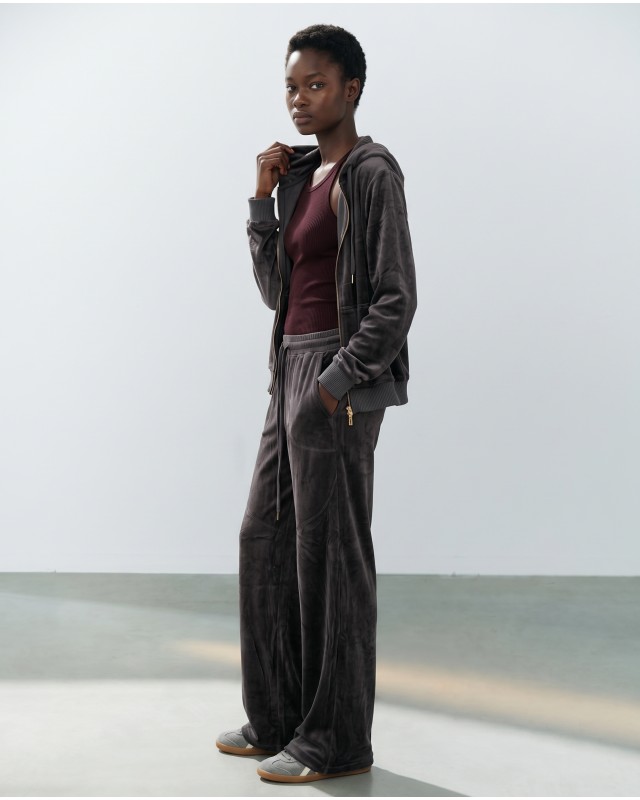 Σετ Βελουτέ «Velvet Mirage» με Zip Hoodie & φόρμα Dark grey