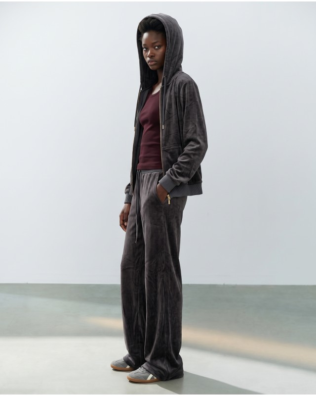 Σετ Βελουτέ «Velvet Mirage» με Zip Hoodie & φόρμα Dark grey