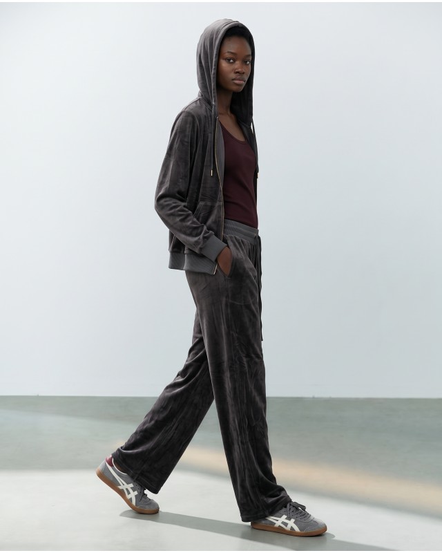 Σετ Βελουτέ «Velvet Mirage» με Zip Hoodie & φόρμα Dark grey