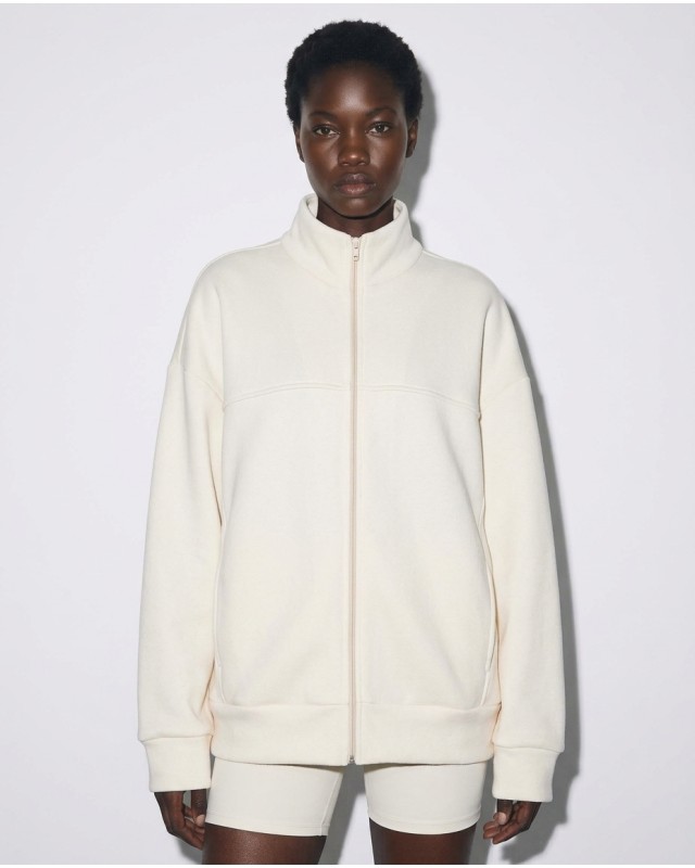Ζακέτα φούτερ χνούδι oversized με ριπ τελείωμα cream
