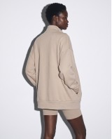 Ζακέτα φούτερ χνούδι oversized με ριπ τελείωμα sand beige