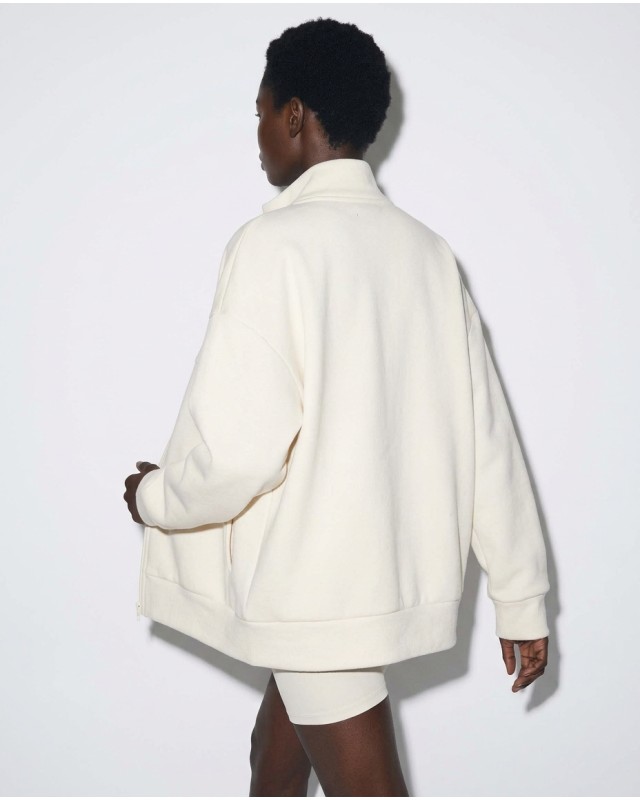 Ζακέτα φούτερ χνούδι oversized με ριπ τελείωμα cream