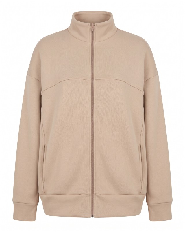 Ζακέτα φούτερ χνούδι oversized με ριπ τελείωμα sand beige